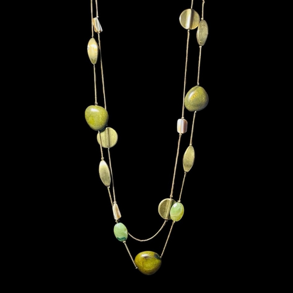 Long Jade and Shell Necklace
